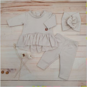 Bavlnená svetlo béžová súprava 3dielna - tunika, legíny, turban Z&Z