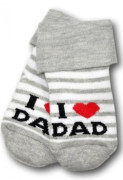 Dojčenské froté bavlnené ponožky I Love Dad, bielo/šedé prúžok Veľ. 68/74