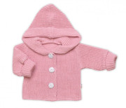 Pletený svetrík s kapucňou a gombíkmi Made with Love ružový Baby Nellys