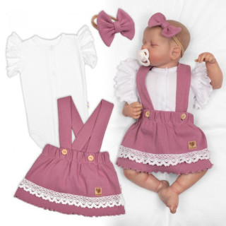3dielna sada Lady, body, suknička s trakmi, čelenka orgovánová/biela Baby Nellys