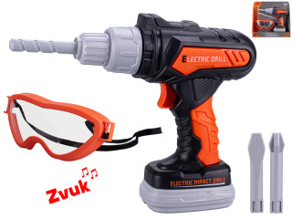 Vŕtačka príklepová na batérie so zvukom + okuliare a 2 vrtáky