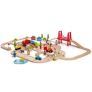 Drevená vláčikodráha s vidieckou cestou 80 dielov Bigjigs Rail