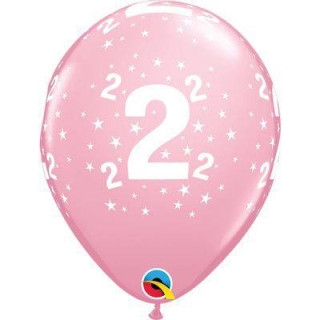 Balóniky potlač číslo 2 ružový 11"/28 cm - 6 ks