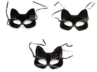 Karnevalová maska - škraboška zamatová s glitrami mačka