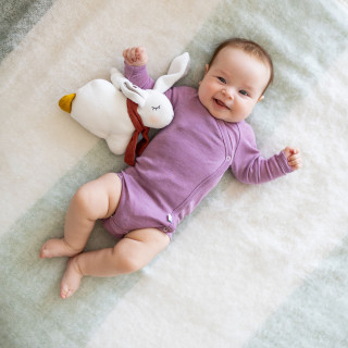 Dojčenské body merino vlna Mauve s rukavičkami PoPoLiNi