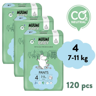 Jednorazové eko plienky Pants 4 Maxi 7-11 kg (120 ks), mesačné balenie Muumi Baby