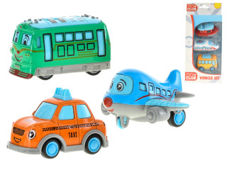 Vozidlo veselé 7cm kov na spätný chod 3 ks 18 m+
