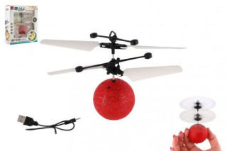 Vrtuľníková guľa lietajúca svietiaca reagujúca na pohyb ruky s USB červená