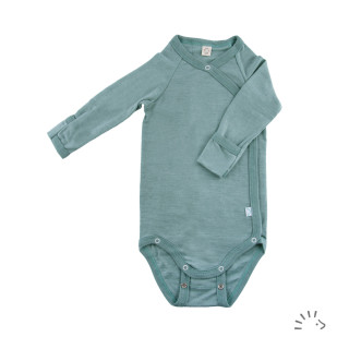 Dojčenské body merino vlna Sage Green s rukavičkami PoPoLiNi