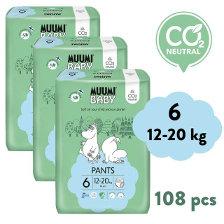 Jednorazové eko plienky Pants 6 Junior 12-20 kg (108 ks), mesačné balenie Muumi Baby
