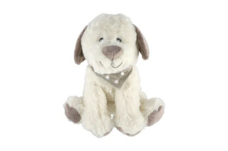 Sediaci plyšový psík so šatkou 23 cm biely