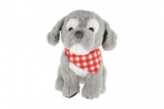 Plyšový psík sediaci so šatkou 26 cm sivý