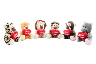 Plyšové divoké zvieratko so srdiečkom 14 cm