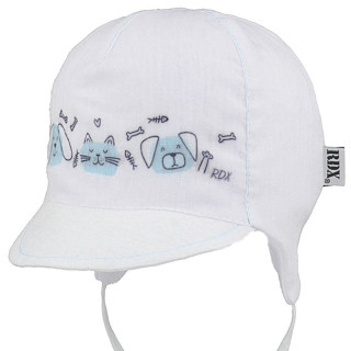 Dojčenská šiltovka viazacia bielo-modrá psík a mačička RDX