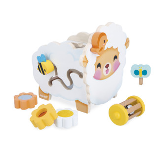 Farma Drevená motorická hračka Ovečka s mnohými aktivitami Janod