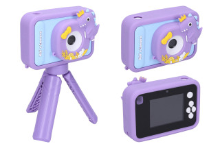Detský digitálny fotoaparát silikónové púzdro dino statív - foto 48Mpx video Full HD