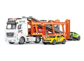 Auto ťahač na zotrvačník 56 cm s autami set 4 ks