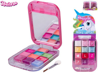 Unicorn make-up paletka so zrkadielkom s leskami na pery a očnými tieňmi