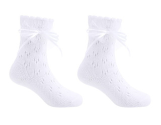 Ažúrové ponožky biele s čipkovou mašličkou perforované