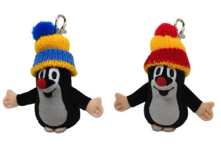 Krtko 10 cm plyšový prívesok na karabinke čiapka