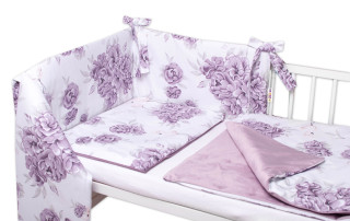 3-dielna sada Mantinel s obliečkami, bavlna/velvet, Plameniak - slivkový