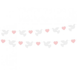 Girlanda papierová hrdličky - ružové srdce 150 cm