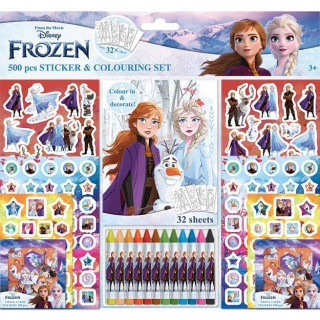 Samolepkový set s omaľovánkami a voskovkami 500ks Ľadové kráľovstvo
