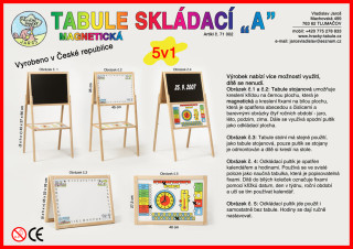 Tabuľa skladacia A 5v1 drevo 45x90x37cm magnetická v krabici