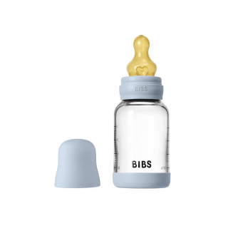 Antikoliková sklenená fľaša s kaučukovým cumlíkom 120 ml Bibs Baby blue