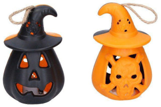 Dekorácia Halloween tekvica 11 x 6,5 cm svietiaca