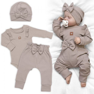 Rebrovaná rastúca súprava 3D Baby Girl Taupe