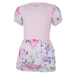 Body šaty tenké s krátkym rukávom Outlast® ružové baby/kytky Little Angel