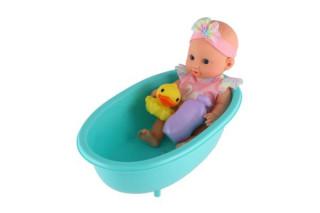 Bábika bábätko 26 cm pevné telo s vaničkou s doplnkami