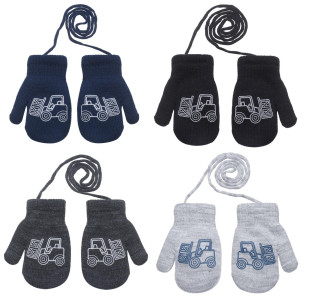 Zimné palcové pletené rukavičky so šnúrkou pre chlapcov 2 -3 roky