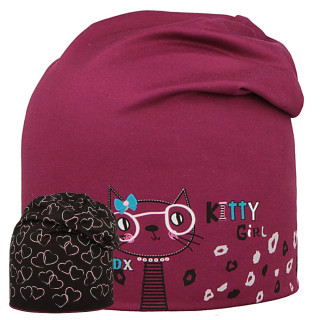 Funkčná čiapka dlhá obojstranná Kitty/Srdce fialová RDX