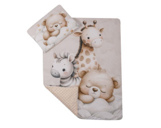Komplet do postieľky Premium Minky 75x100 cm Zebra,žirafa,medveď