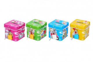 Pokladnička so zámkom plechová kocka 6,5 ​​x 6 cm