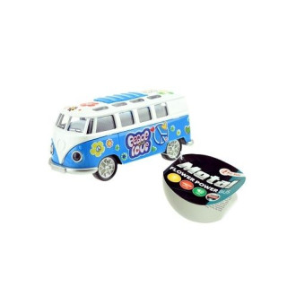 Autobus retro kov/plast 12 cm na batérie so zvukom a so svetlom na spätné natiahnutie