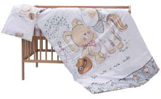 Detská postieľka prírodná s kompletnou výbavou 120 x 60 cm Subra Scarlett