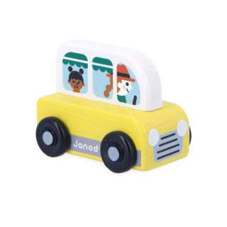 Drevené auto na tlačenie Cross roads Janod Dodávka žlté