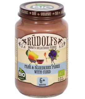 BIO Hruška, čučoriedky, tvaroh 190 g Rudolfs