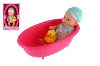 Bábätko bábika s kačičkou vo vaničke 22 cm