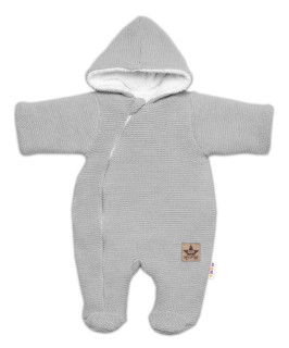 Zimná pletená kombinéza/overálok s kapucňou svetlo šedá Veľ. 62 Baby Nellys