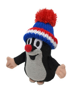 Krtko 10 cm prstový maňuška s čiapkou modrá-trikolóra