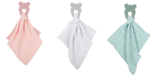 Hryzátko silikónové bez BPA s bavlnenou dečkou 28 x 28 cm