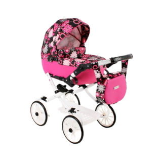 Hlboký kočík pre bábiky Kids V1 ružový s kvetmi Jasmine