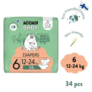 Jednorazové eko plienky 6 Maxi 12–24 kg (34 ks), Moomin Baby