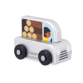 Drevené auto na tlačenie Cross roads Janod Pickup šedé