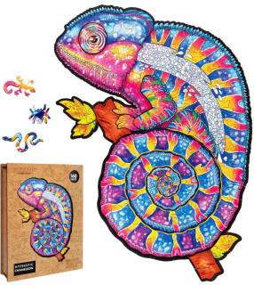 Drevené farebné puzzle - Hypnotický chameleón