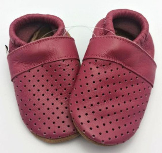 Kožené capáčky CAPIKI 18-24 m MALINOVÉ dierkované